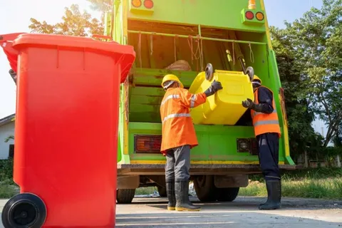 Two men are removing junk